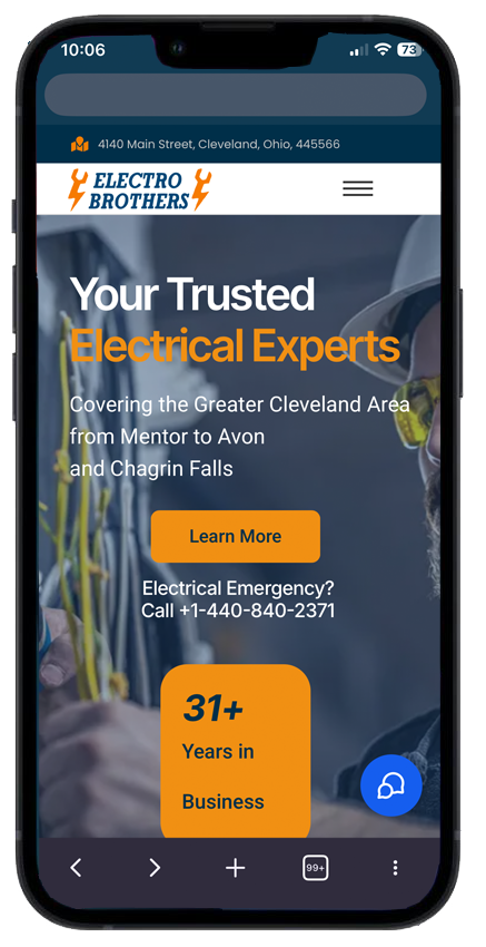Electro Brothers website shown on a phone
