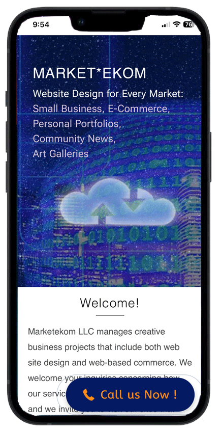 Marketekom website shown on a phone